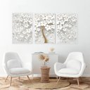 Ver imagem 1 de Quadro Decorativo Flores Cerejeiras Brancas e Douradas Premium 3 Peças