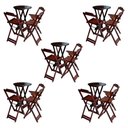 Ver imagem 1 de Kit 5 Jogos de Mesa Bistrô de Madeira Dobrável com 3 Banquetas - Imbuia