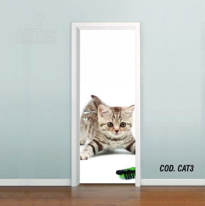 Adesivo De Porta Gato Cat Puppy Felino #03 - 0,60x2,10m - 1