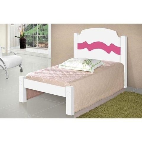 Cama Iris Solteiro 0,88cm Branco/rosa com Colchão- Cambel