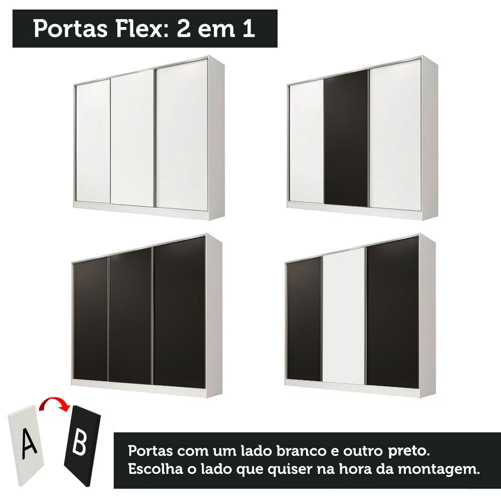 Guarda Roupa Casal 100% Mdf Madesa Royale 3 Portas de Correr - 3