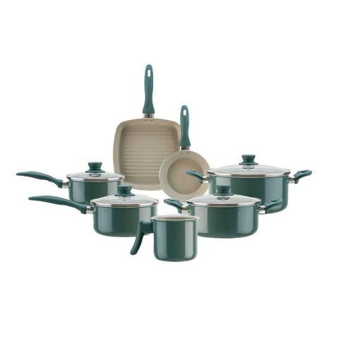 Jogo de Panelas Brinox Antiaderente Ceramic Life 7 Peças Easy Verde Jade Verde