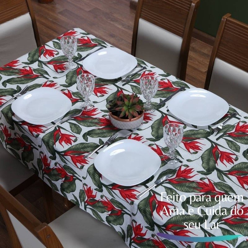 Forro Mesa Jacquard Retangular 4 Lugares Flor Vermelha Luxo - 3