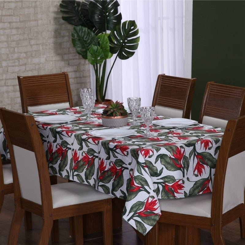 Forro Mesa Jacquard Retangular 4 Lugares Flor Vermelha Luxo - 1