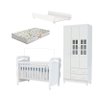 Berço Americano New Nanda Guarda Roupa 3 Portas Mariah e Trocador Juju Branco Brilho com Colchão Gaz - 1