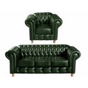 Ver imagem 1 de Kit Sofá Luis XV Chesterfield 3 Lugares + 1 Poltrona Decoração Barbearia Sala - Couríssimo Verde