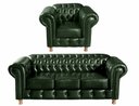 Ver imagem 1 de Kit Sofá Luis XV Chesterfield 3 Lugares + 1 Poltrona Decoração Barbearia Sala - Couríssimo Verde