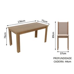 Conjunto Sala de Jantar Madesa Miriam Mesa Tampo de Madeira 6 Cadeiras - Rustic/crema/sintético - 4