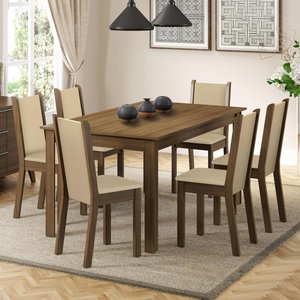 Conjunto Sala de Jantar Madesa Miriam Mesa Tampo de Madeira 6 Cadeiras - Rustic/crema/sintético