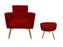 Ver imagem 1 de Kit Poltrona Decorativa Nina Capitonê + Puff Redondo Suede Vermelho Pés Madeira Ms Decor