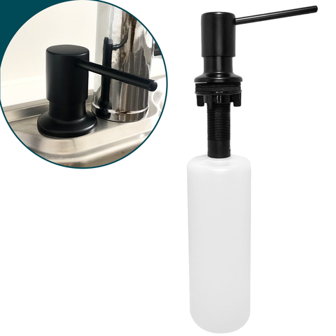 Dispenser Detergente Preto Bancada 320ml Inox304 Fosco Black Bico Reto Porta Sabao Sabonete Liquido
