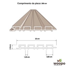 Painel Ripado Wpc Externo Cor Teca Kit 5 Un - 2,90m X 20cm (0,58m²) - 6