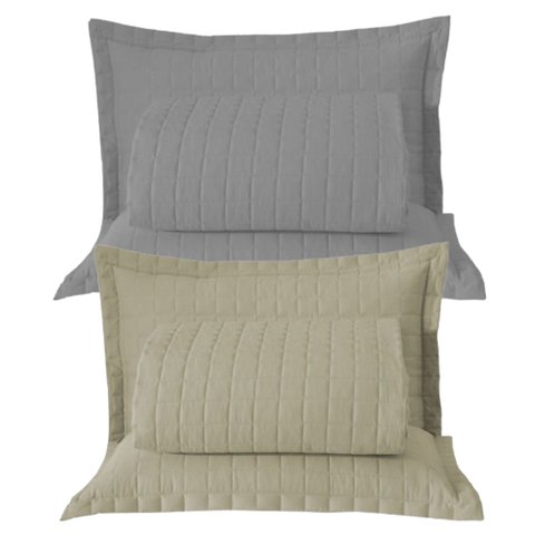 Combo 2 Kit Cobre Leito Colcha Monaco Queen Dupla Face - Cinza - Cáqui
