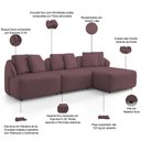 Ver imagem 4 de Sofá 4 Lugares com Chaise Direito Sala Living 288cm Arlo F04 Veludo Lilás - Lyam Decor