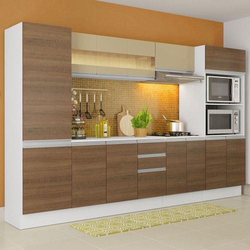 Armário de Cozinha Compacta 100% MDF 170 cm Branco/Rustic/Crema