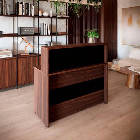Balcão Atendimento Recepção Alto 90 Cm Escritório F5 Office Cor:louro Preto com Preto
