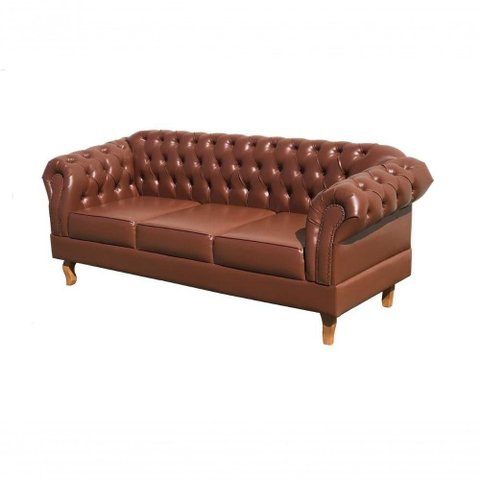 Sofá Dom Pedro 3 Lugares 215cm Caramelo Couro Sintético Bella Decor