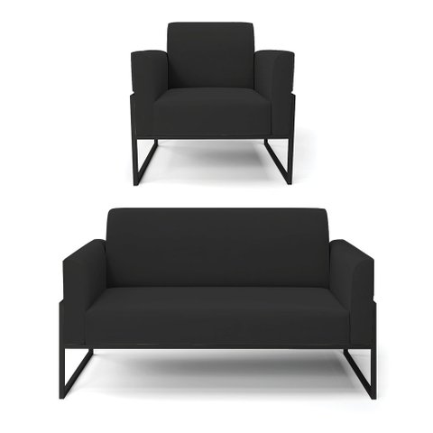 Sofá Namoradeira com Poltrona Base Industrial Alta Preto Marisa Veludo Preto D03 - D’Rossi