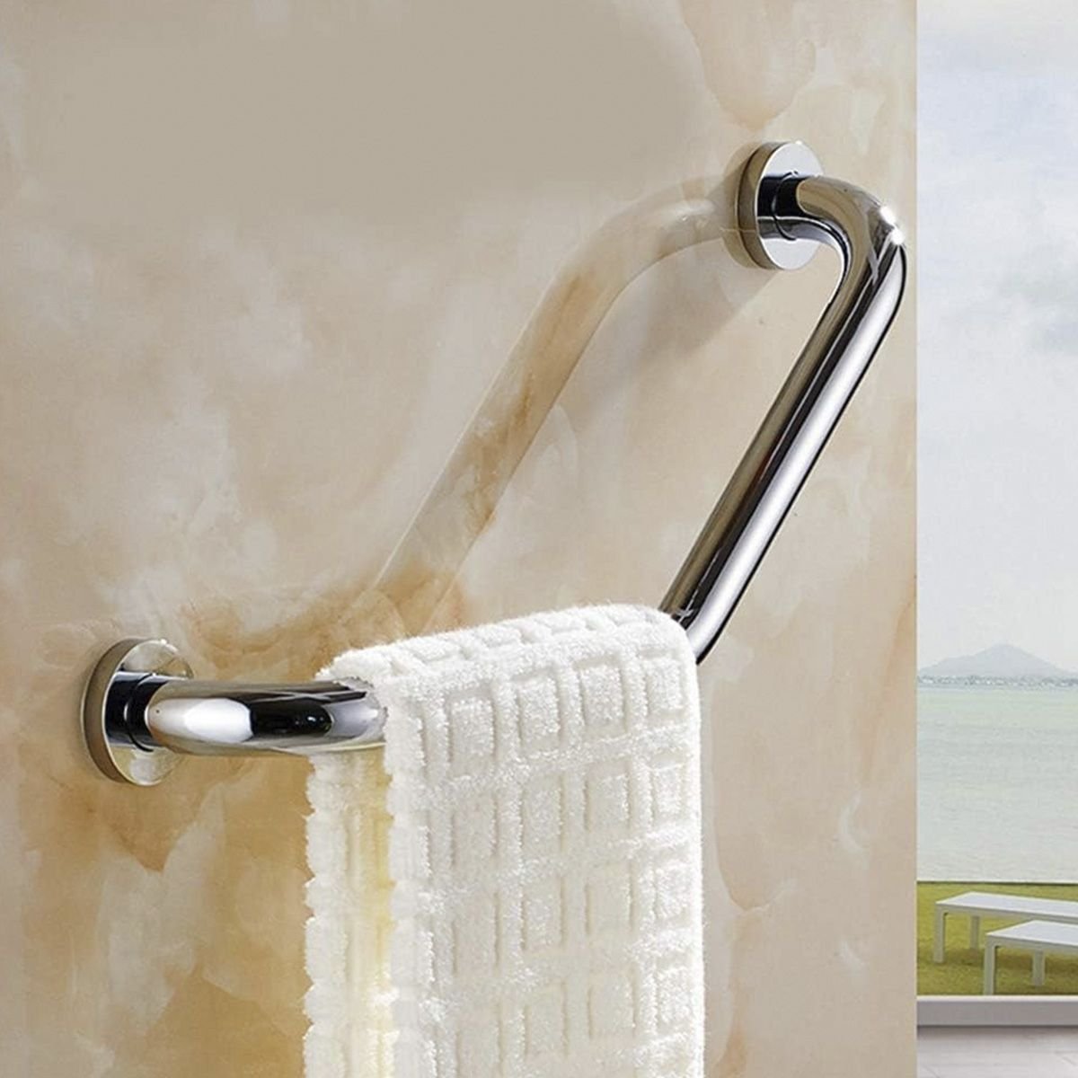 Barra de Apoio Angular 25x25cm Aço Inox Banheiro Box Idoso Gestante Criança Segurança Anti Acidentes - 7