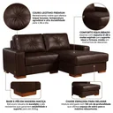 Ver imagem 6 de Sofá Modular 3 Lugares 200cm com Chaise Couro Legítico Fênix Marrom/Caramelo