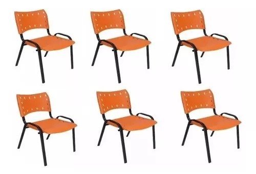 Kit Com 6 Cadeiras Iso Para Escola Escritório Comércio Laranja Base Preta - 1