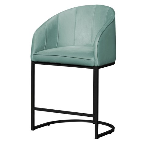 Poltrona Banqueta Decorativa Luxo Mia Base Metal Preta Veludo - Estopar Poltrona Mia Veludo Acqua