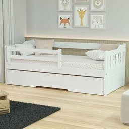 Bicama Solteiro com Grade de Proteção Madeira Maciça Branco Mobilistore - 2
