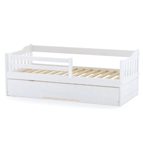 Bicama Solteiro com Grade de Proteção Madeira Maciça Branco Mobilistore