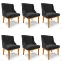 Ver imagem 1 de Kit 6 Cadeiras Estofadas para Sala de Jantar Base Fixa de Madeira Castanho Lia Veludo Preto - Ibiza