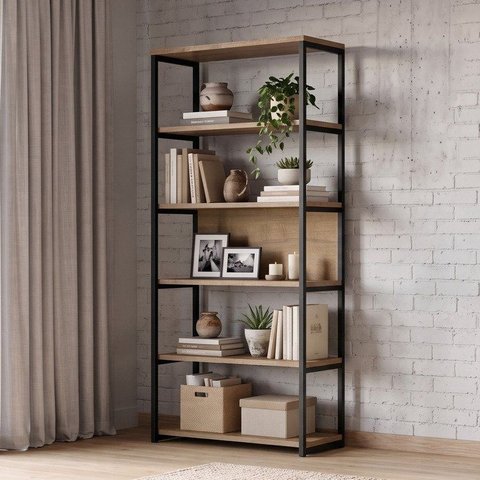 Estante Multiuso Livros Industrial 90CMX190CM Oxford Marrom Woodmel e Preto