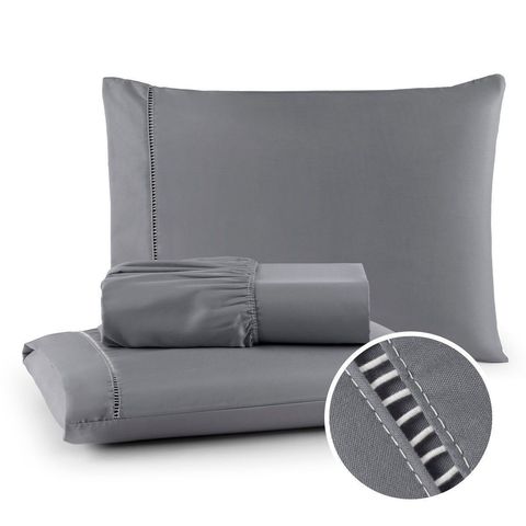 Kit Lençol de Cama Queen 400 Fios Percal 3 Peças Ponto Palito Anti-pilling com Toque 100% Macio Prem