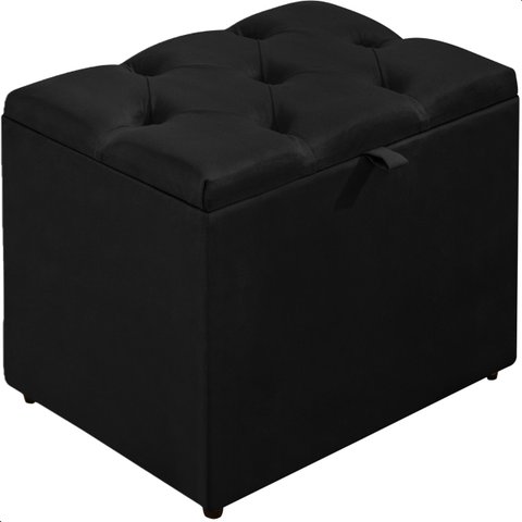Puff Baú Organizador Atena Estofado Capitonê Veludo Preto