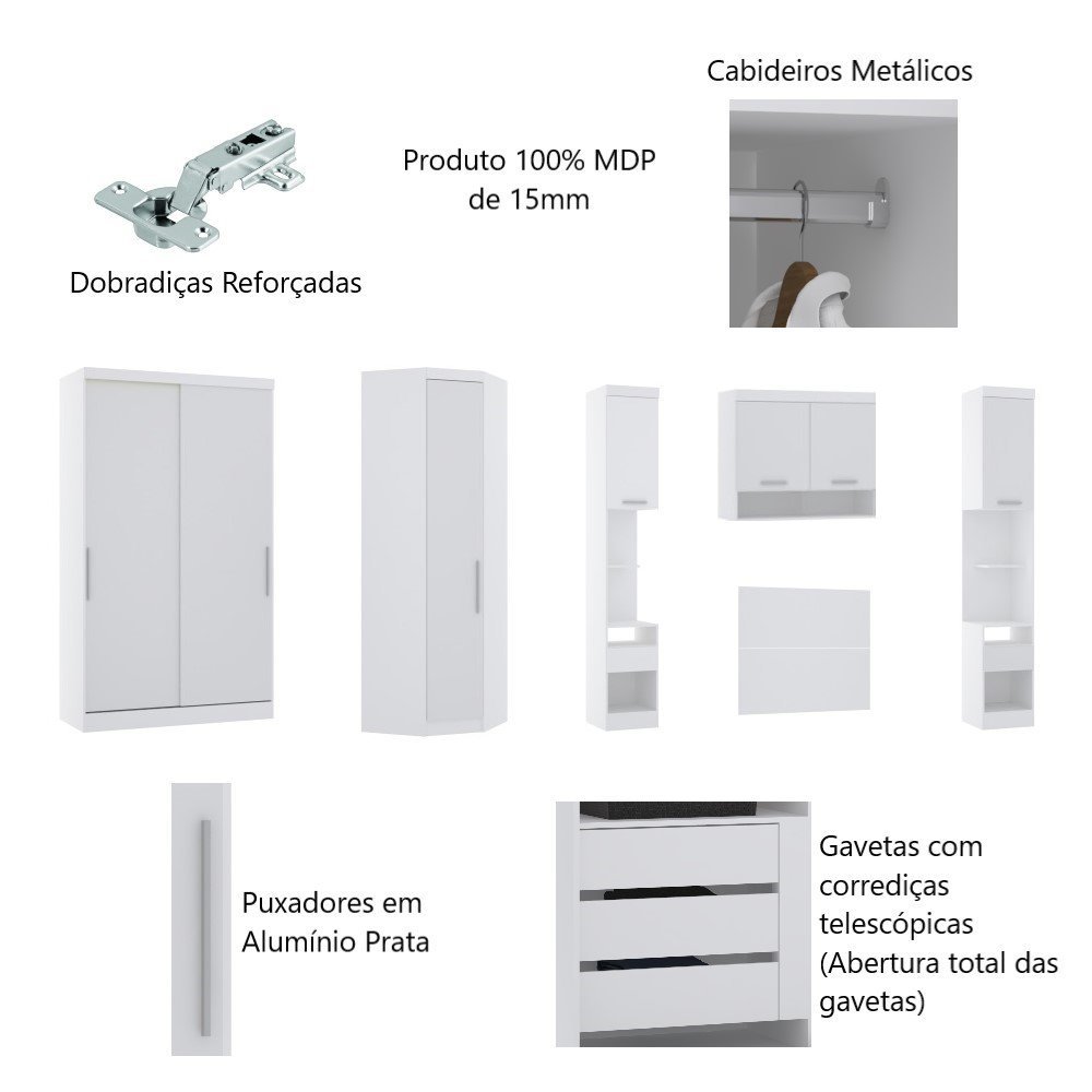 Guarda Roupa Dormitório Modulado Alpes Solteiro Canto c/ 2 Portas de Correr - Luciane M01:Rosa - 3