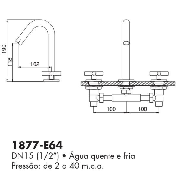Misturador para Banheiro de Mesa Toulosse Eternit 1877-E64 - 2