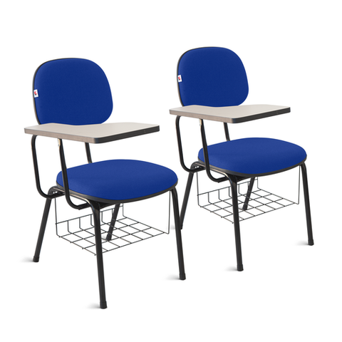 Cadeira Ágata Secretária Universitária Pé Palito Tecido Kit 2 Un: Azul C/ Preto