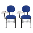 Ver imagem 2 de Cadeira Ágata Secretária Universitária Pé Palito Tecido Kit 2 Un: Azul C/ Preto