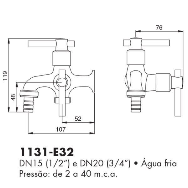 Torneira para Tanque/ Máquina Multiuso Eternit 1131-E32 - 2