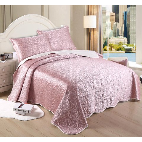 Kit Colcha Sultan Cetim Fashion Dupla Face Casal 3pçs 220x250 Macau Branco