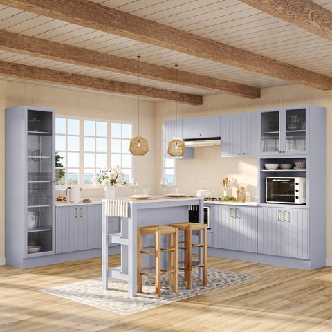 Cozinha Modulada 12 Pçs com Tampo e Cristaleira e Ilha Marselha Cabecasa Madeiraoriginals