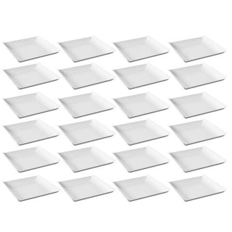 24 Pratos Quadrados Brancos Plástico Cozy Coza 21cm Lanchonete Restaurantes Bares Padaria