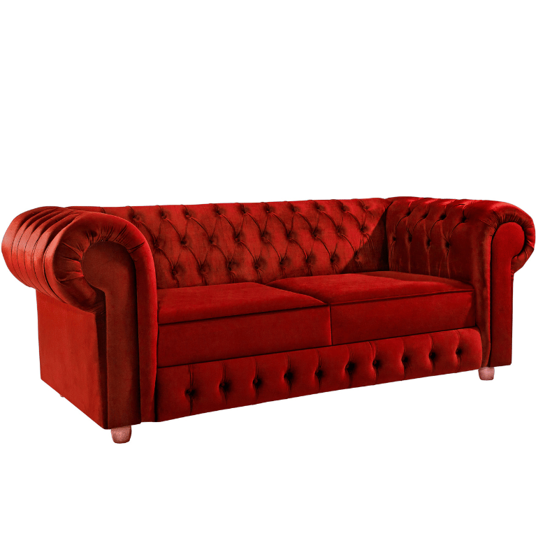 Namoradeira Chesterfield Bourbon 3 Lugares Via Encanto Veludo Vermelho