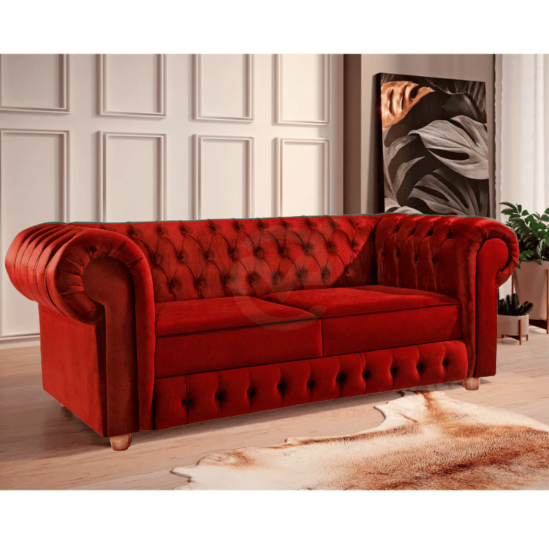 Namoradeira Chesterfield Bourbon 3 Lugares Via Encanto Veludo Vermelho - 2