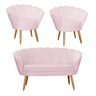 Conjunto Pétala Namoradeira e 2 Poltronas Para Sala de Estar Suede Rosa Bebe - LM DECOR - 1