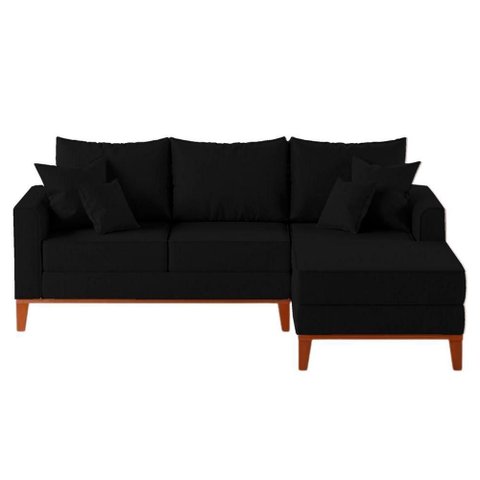 Sofá 3 Lugares Beny com Chaise Direito Suede Preto