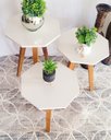 Ver imagem 3 de Trio de Mesas Laterais Azuma Decor na Cor Off White Geometrica com Pé em Madeira