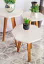 Ver imagem 2 de Trio de Mesas Laterais Azuma Decor na Cor Off White Geometrica com Pé em Madeira