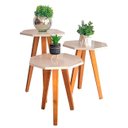 Ver imagem 4 de Trio de Mesas Laterais Azuma Decor na Cor Off White Geometrica com Pé em Madeira