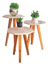 Ver imagem 4 de Trio de Mesas Laterais Azuma Decor na Cor Off White Geometrica com Pé em Madeira