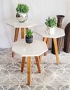 Ver imagem 1 de Trio de Mesas Laterais Azuma Decor na Cor Off White Geometrica com Pé em Madeira