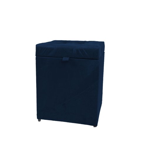 Puff Baú Estofado em Suede Amassado 1 Lugar Quadrado - Azul Marinho
